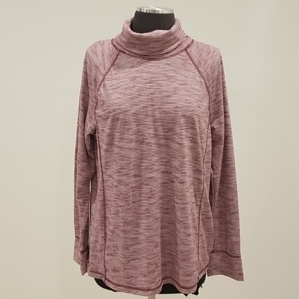TALBOTS Size L Maroon Striped Turtleneck Top